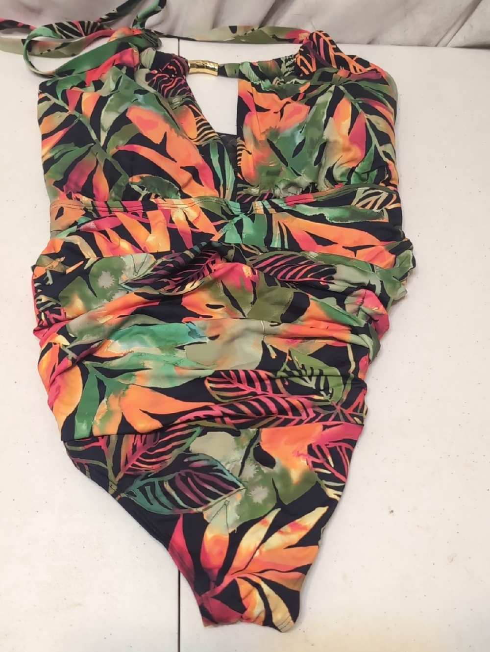 Lauren Ralph Lauren Tropical Leaf One-Piece Swimsuit in Multicolor Size 10 NWT